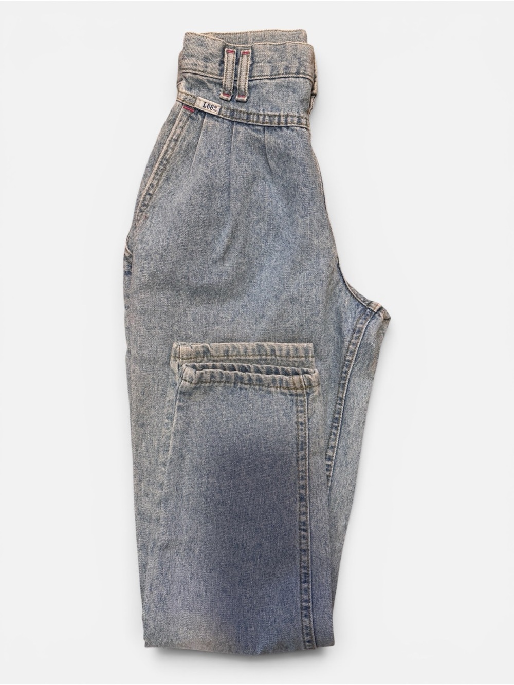 VTG 80s Lee Mom Jeans Union Made High Rise Pleated Tapered Denim USA Made Sz 24